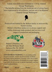 Junior Walton's Rum Back Label