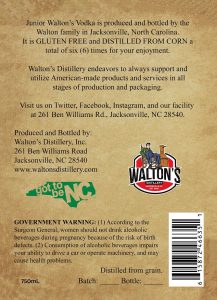 Junior Walton's Vodka Back Label