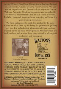 Junio Walton's Pine Shine Colada back label